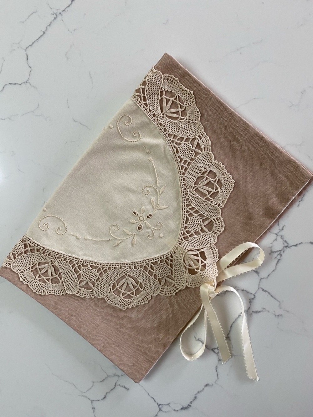 Delicate Lace-Trimmed Lingerie Bag-Cream on Taupe